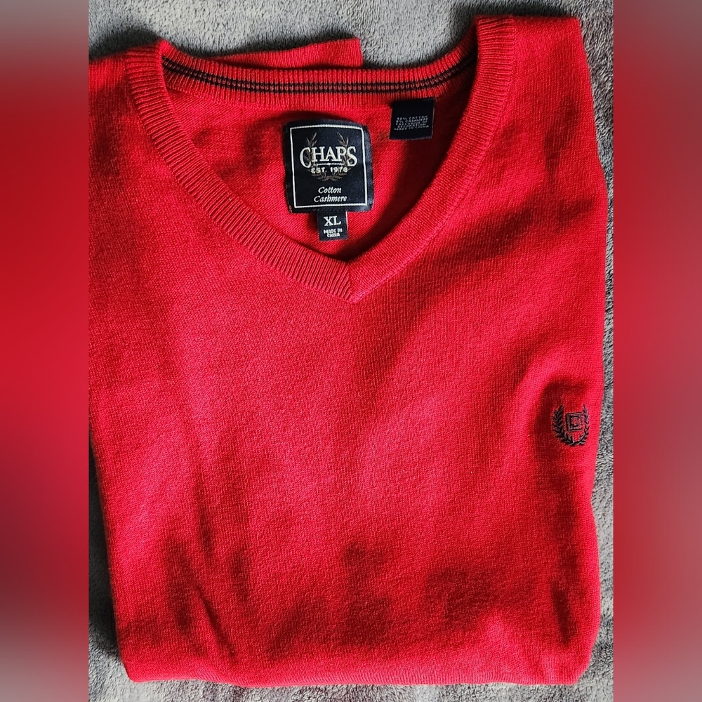Red Chaps V Neck Sweater *Embroidered Chaps